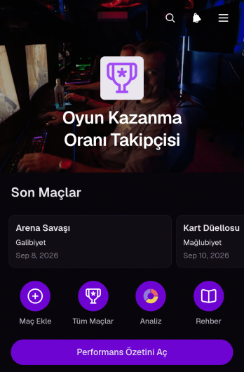 Oyun Kazanma Oranı Takip Uygulama Șablonu