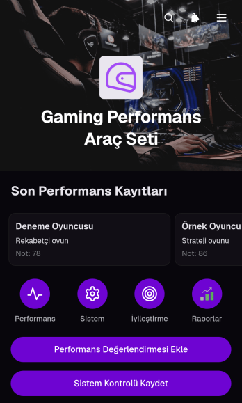 Oyun Performansı Araç Seti Uygulama Șablonu