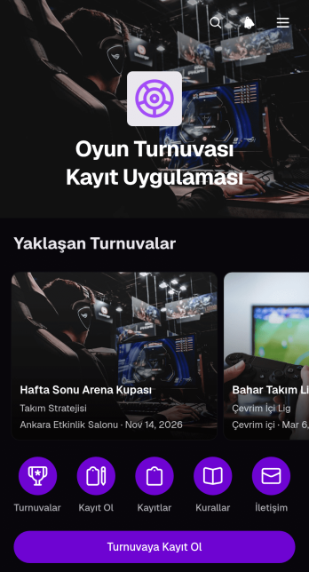 Oyun Turnuvası Kayıt Uygulama Șablonu