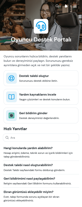 Oyuncu Destek Portalı Uygulama Șablonu
