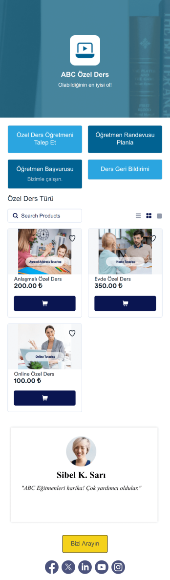 Özel Ders Uygulama Șablonu