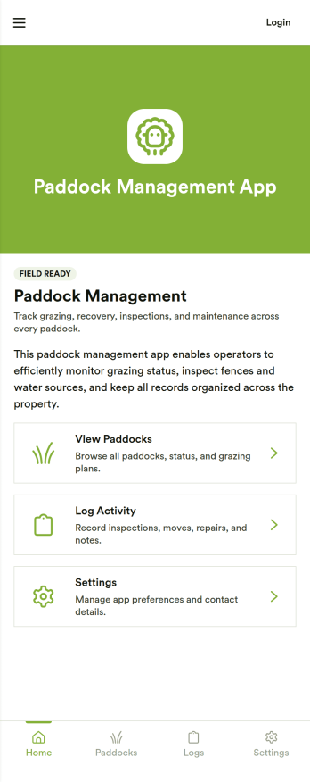 Paddock Management App Template
