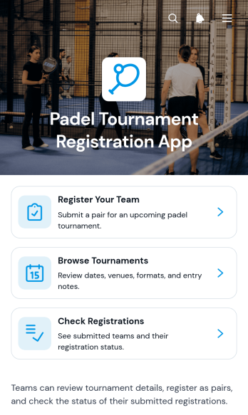 Padel Tournament Registration App Template