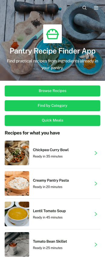 Pantry Recipe Finder App Template