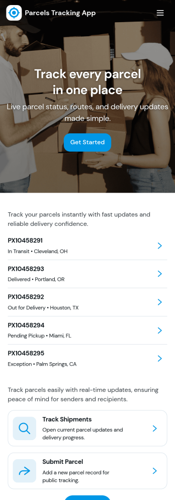 Parcels Tracking App Template