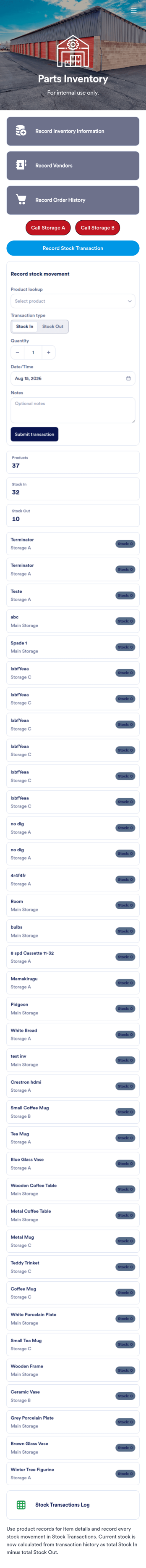 Parts Inventory App Template