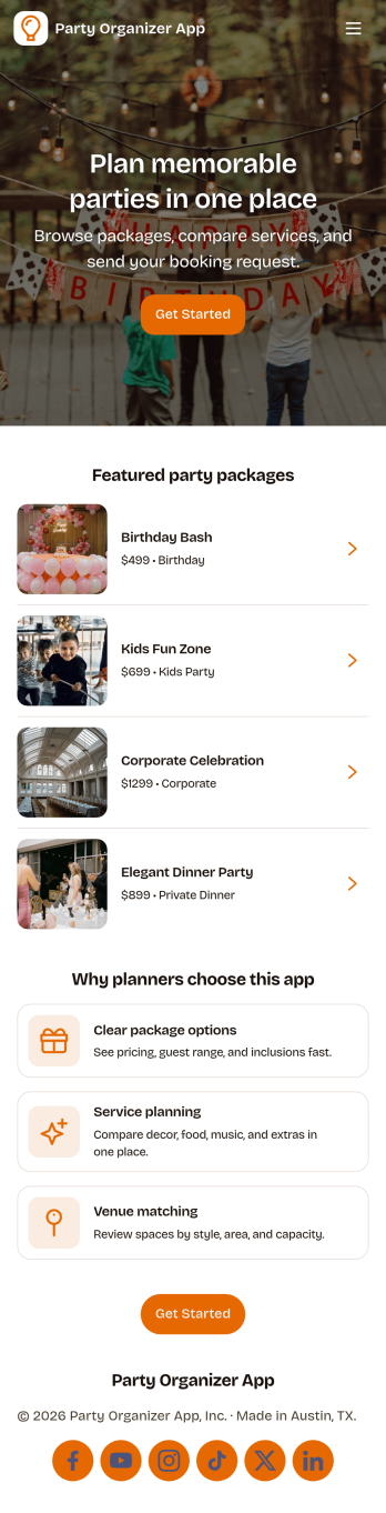Party Organizer App Template