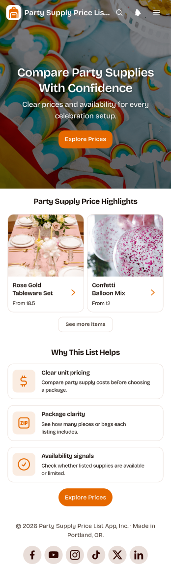 Party Supply Price List App Template