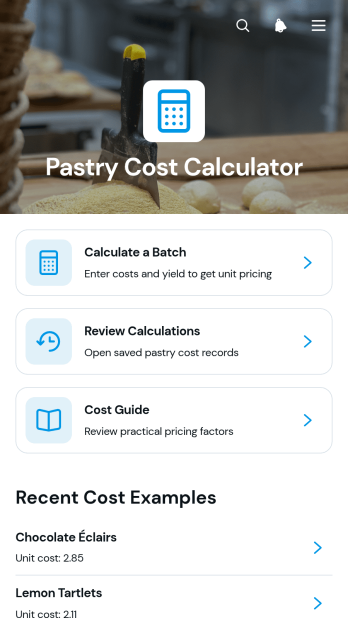 Pastry Cost Calculator App Template