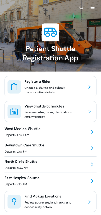Patient Shuttle Registration App Template