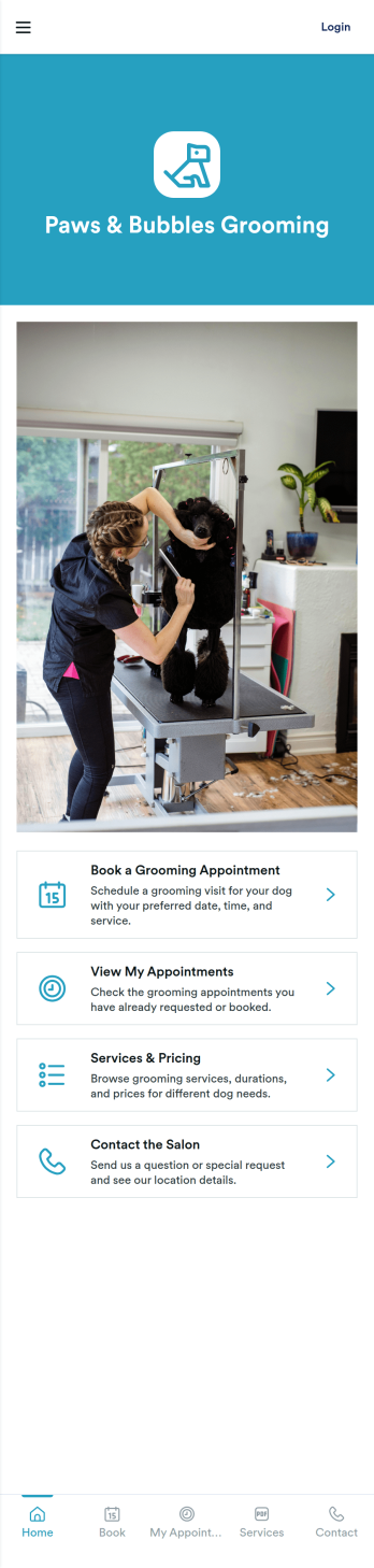 Paws & Bubbles Grooming Booking App Template