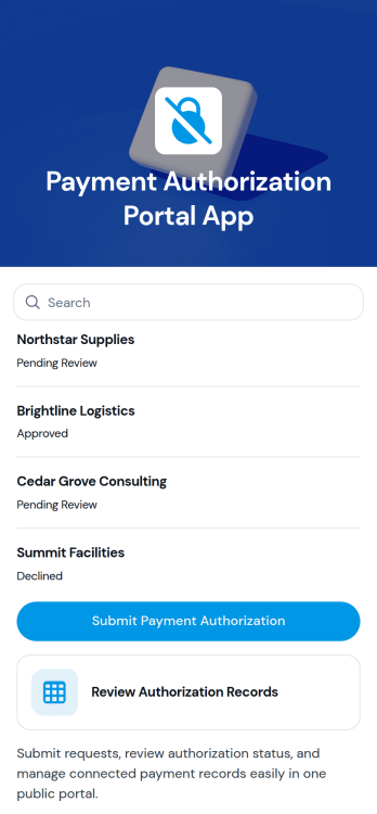 Payment Authorization Portal App Template