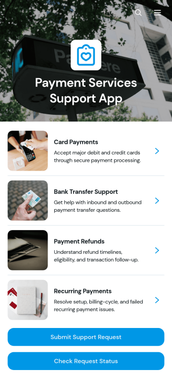 Payment Services Support App Template