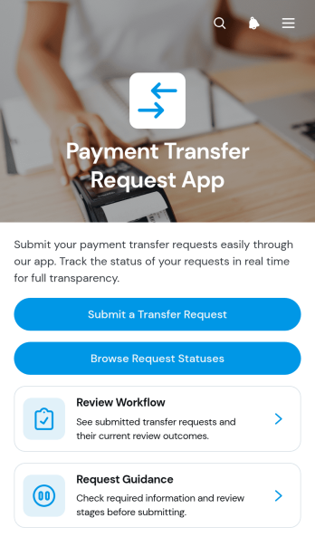 Payment Transfer Request App Template