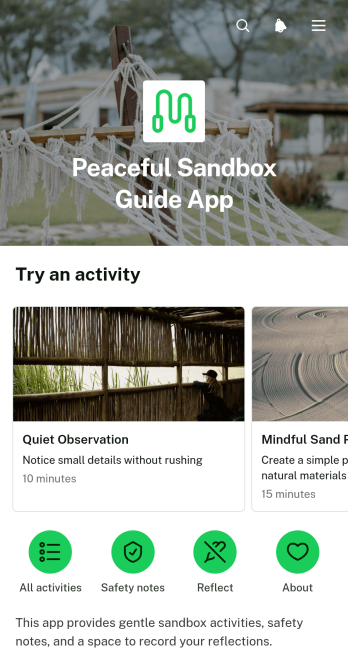 Peaceful Sandbox Guide App Template