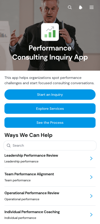 Performance Consulting Inquiry App Template