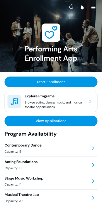 Performing Arts Enrollment App Template