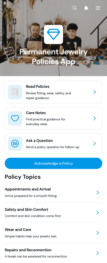 Permanent Jewelry Policies App Template