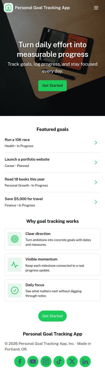 Personal Goal Tracking App Template