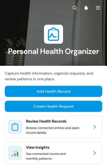 Personal Health Organizer App Template