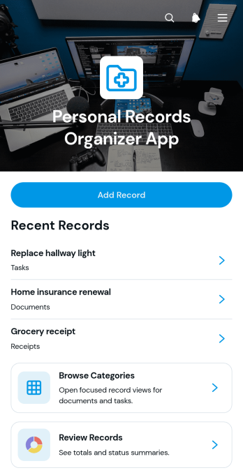 Personal Records Organizer App Template