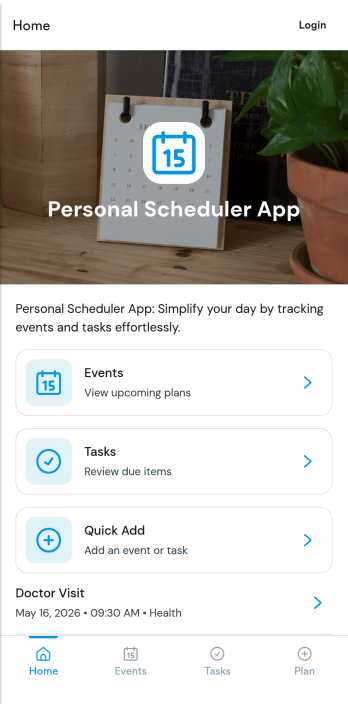 Personal Scheduler App Template