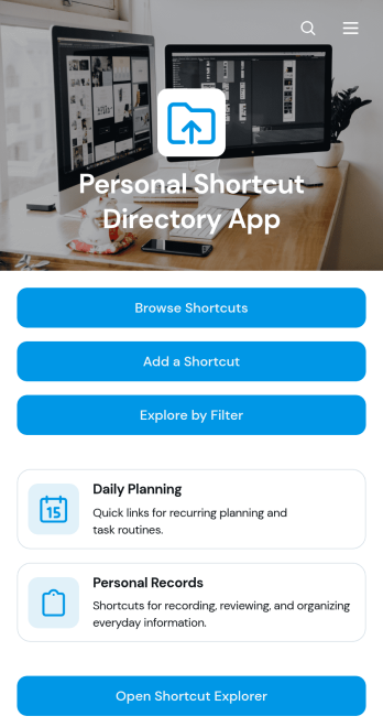 Personal Shortcut Directory App Template
