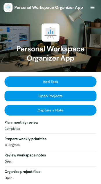 Personal Workspace Organizer App Template