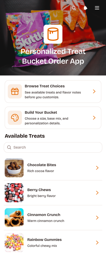 Personalized Treat Bucket Order App Template