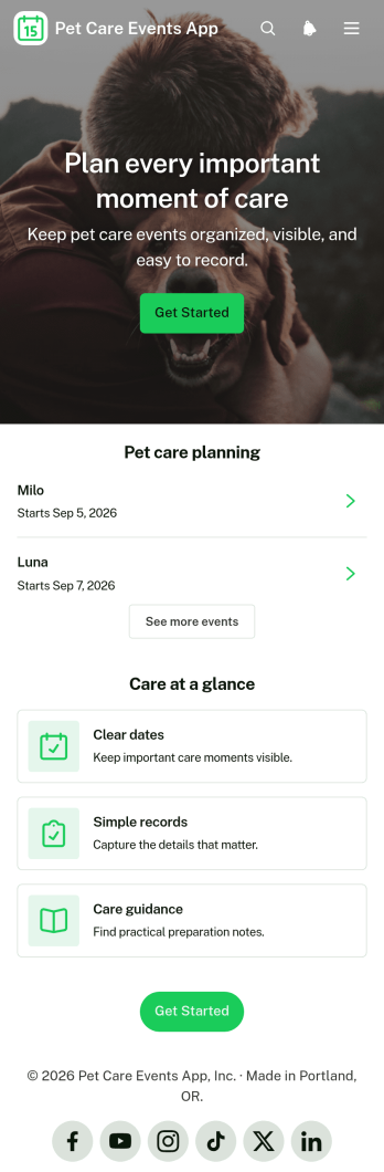 Pet Care Events App Template