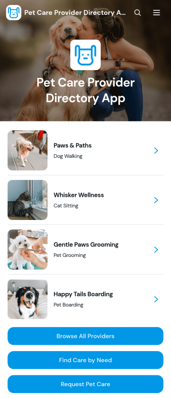 Pet Care Provider Directory App Template