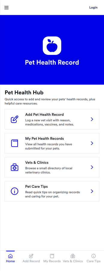 Pet Health Record App Template
