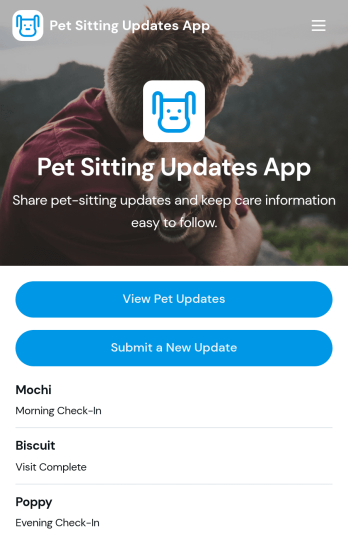 Pet Sitting Updates App Template