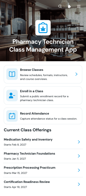 Pharmacy Technician Class Management App Template