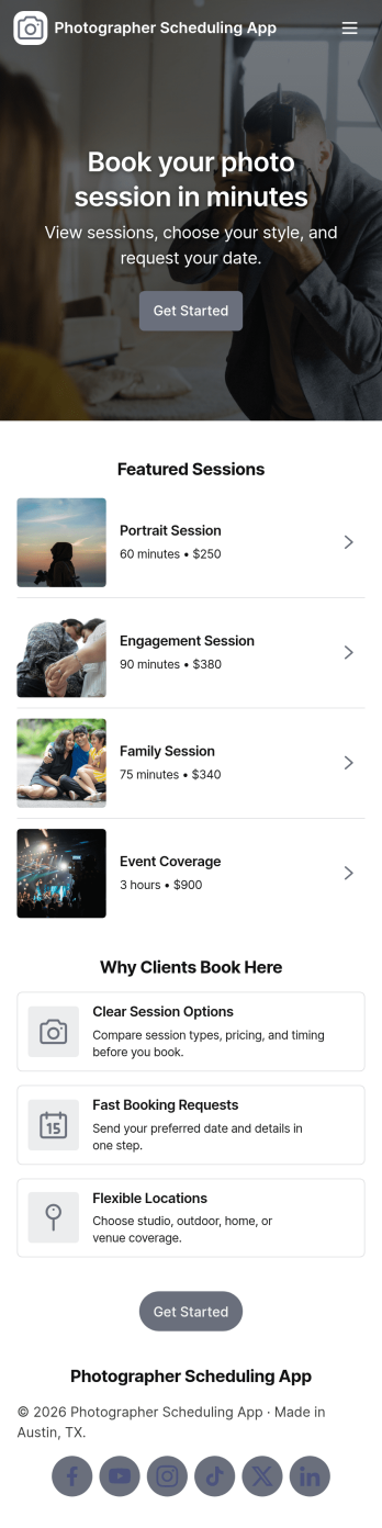 Photographer Scheduling App Template