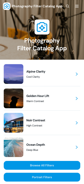 Photography Filter Catalog App Template