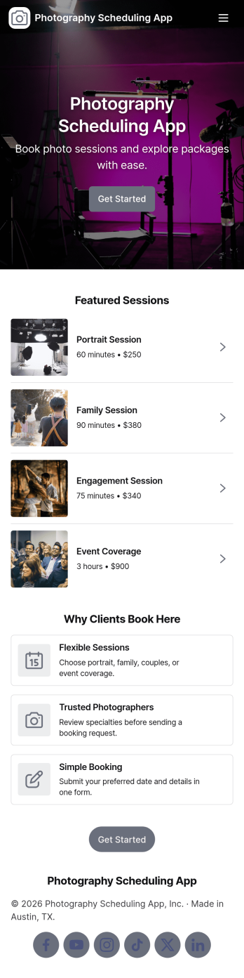 Photography Scheduling App Template