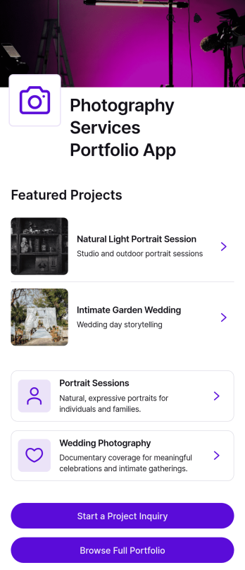 Photography Services Portfolio App Template