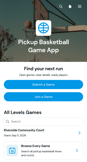 Pickup Basketball Game App Template