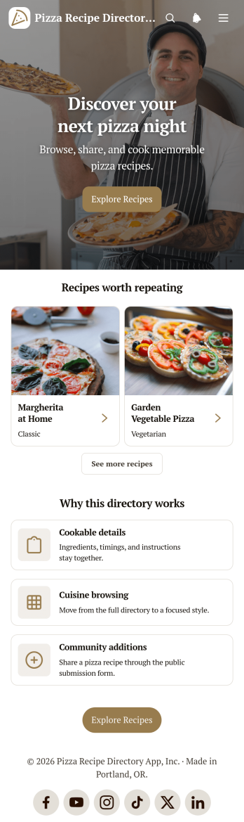 Pizza Recipe Directory App Template