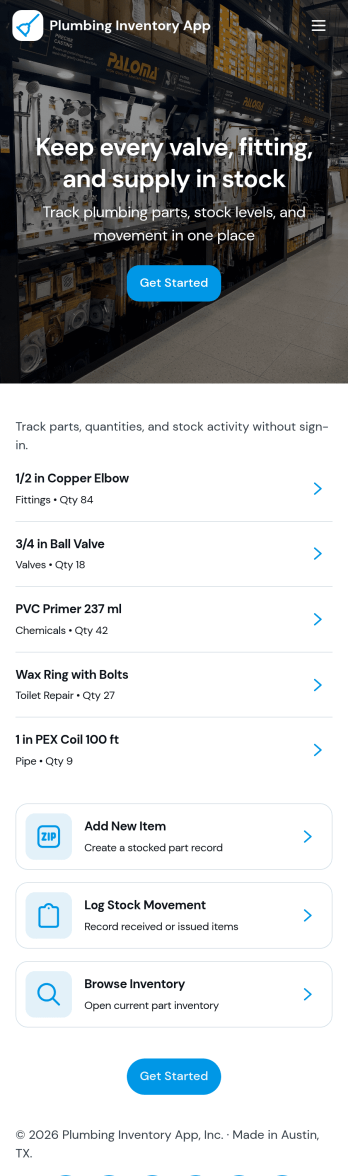 Plumbing Inventory App Template