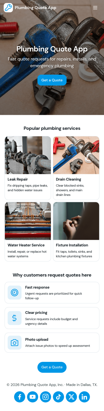 Plumbing Quote App Template