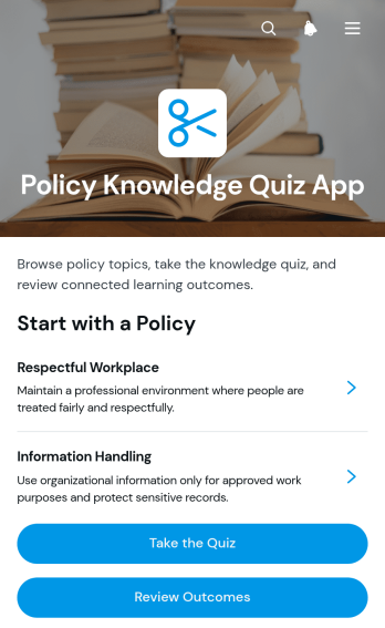 Policy Knowledge Quiz App Template