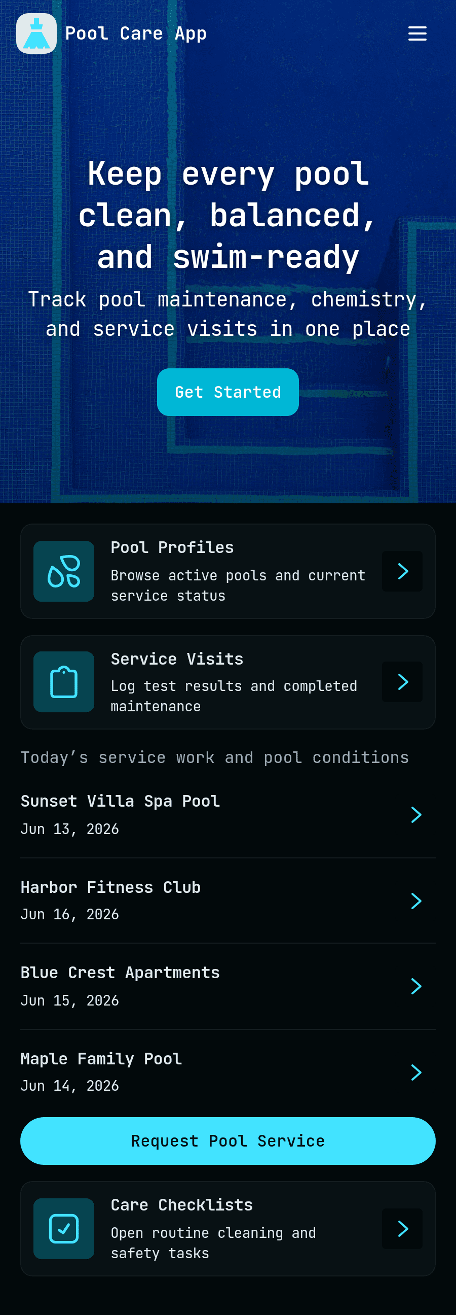 Pool Care App Template | Jotform