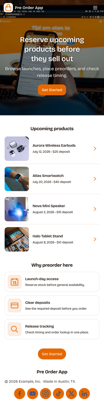 Pre Order App Template
