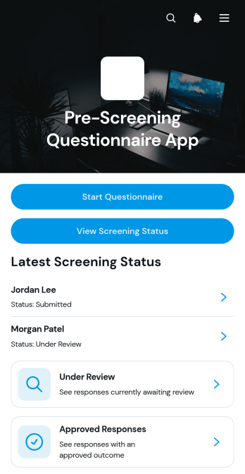 Pre-Screening Questionnaire App Template