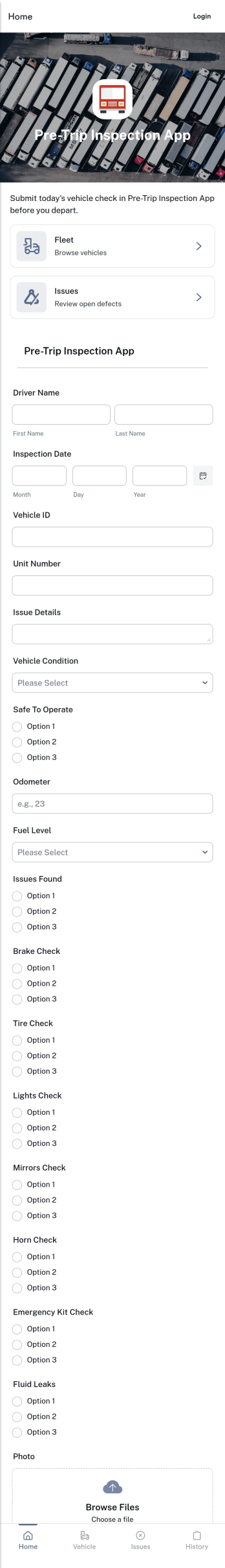 Pre-Trip Inspection App Template