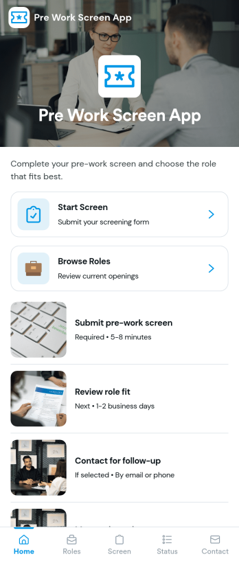 Pre Work Screen App Template