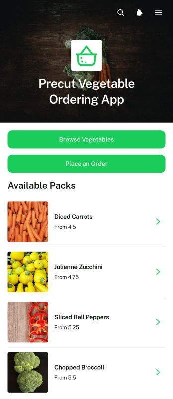 Precut Vegetable Ordering App Template