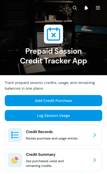 Prepaid Session Credit Tracker App Template